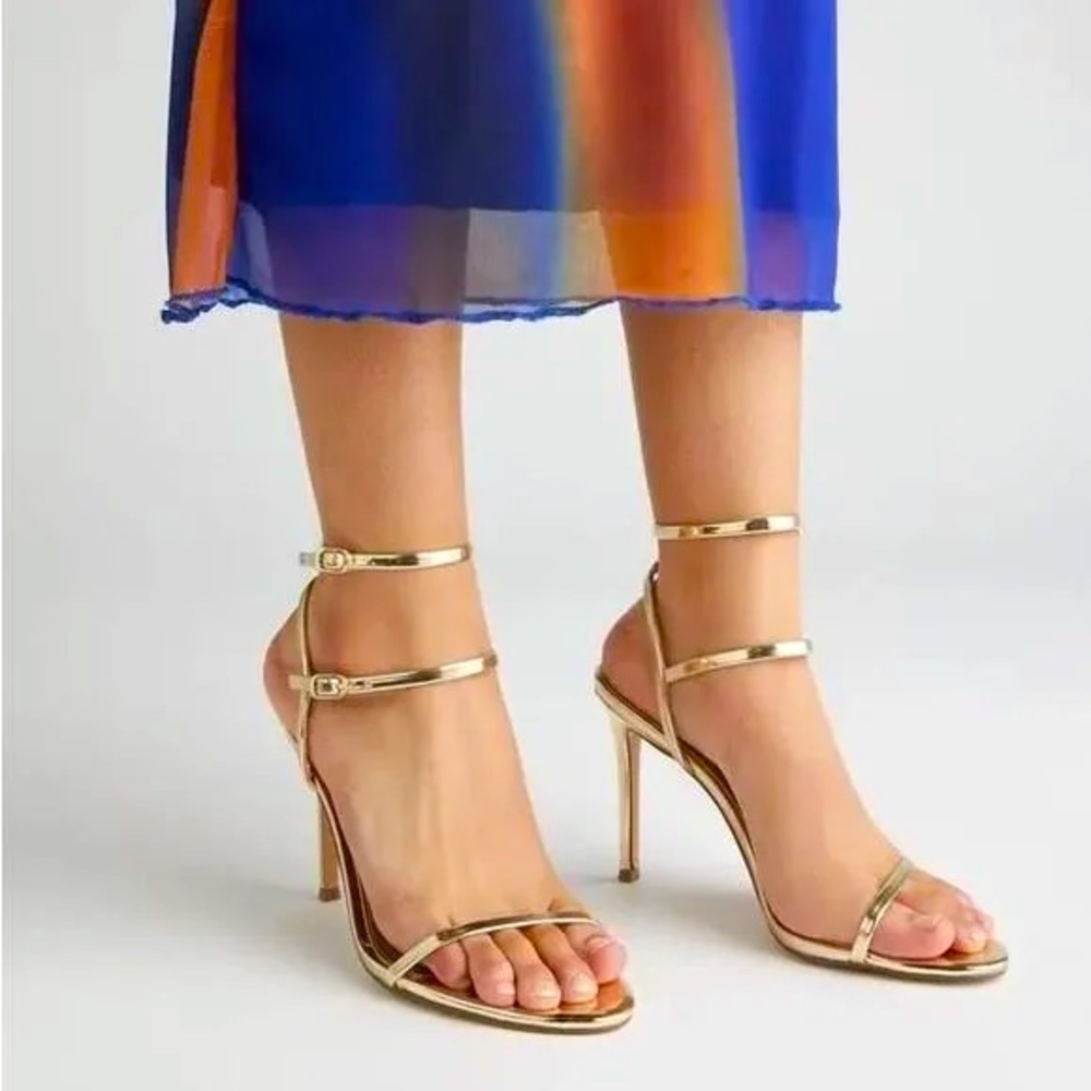 NEW Steve Madden Theresa Metallic Gold Strappy High Heel Sandals